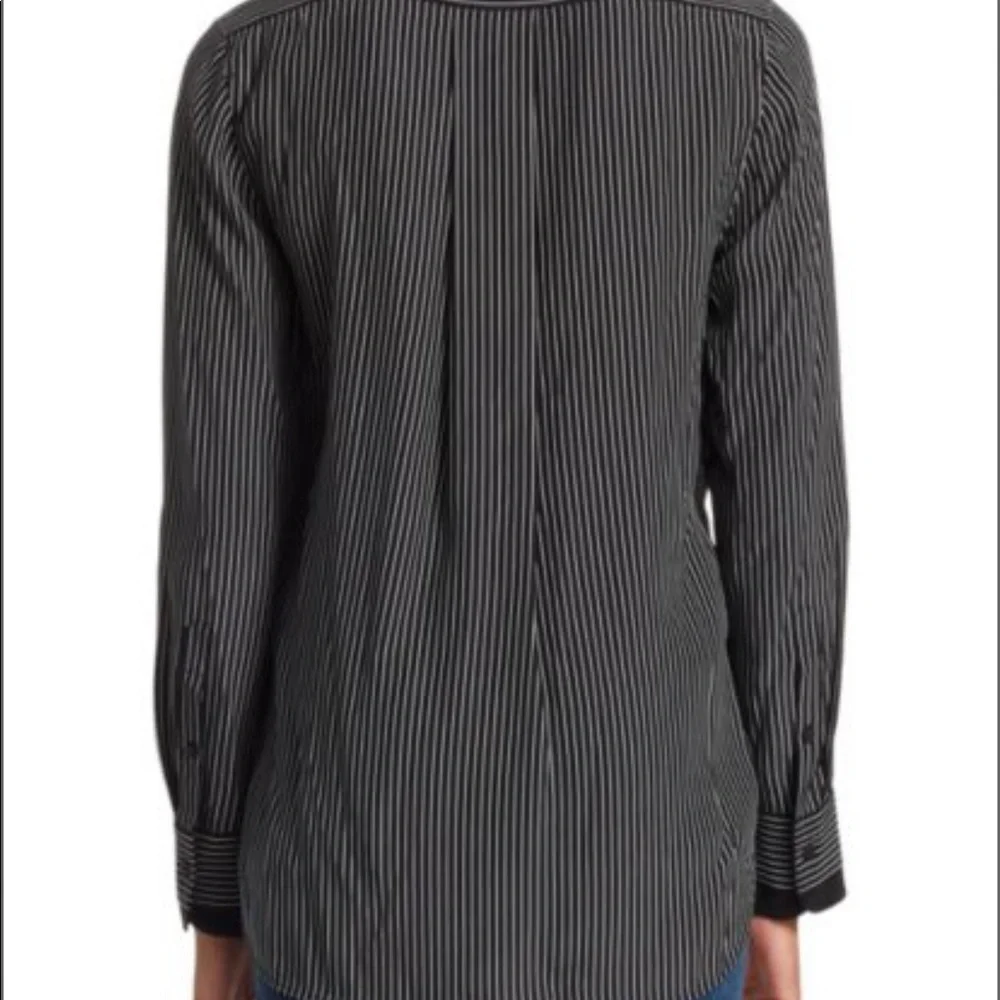 ⭐️ rag & bone - Victor Silk Wrap Blouse in Black w/ White Pinstripes - XXS/TTP - Picture 7 of 12